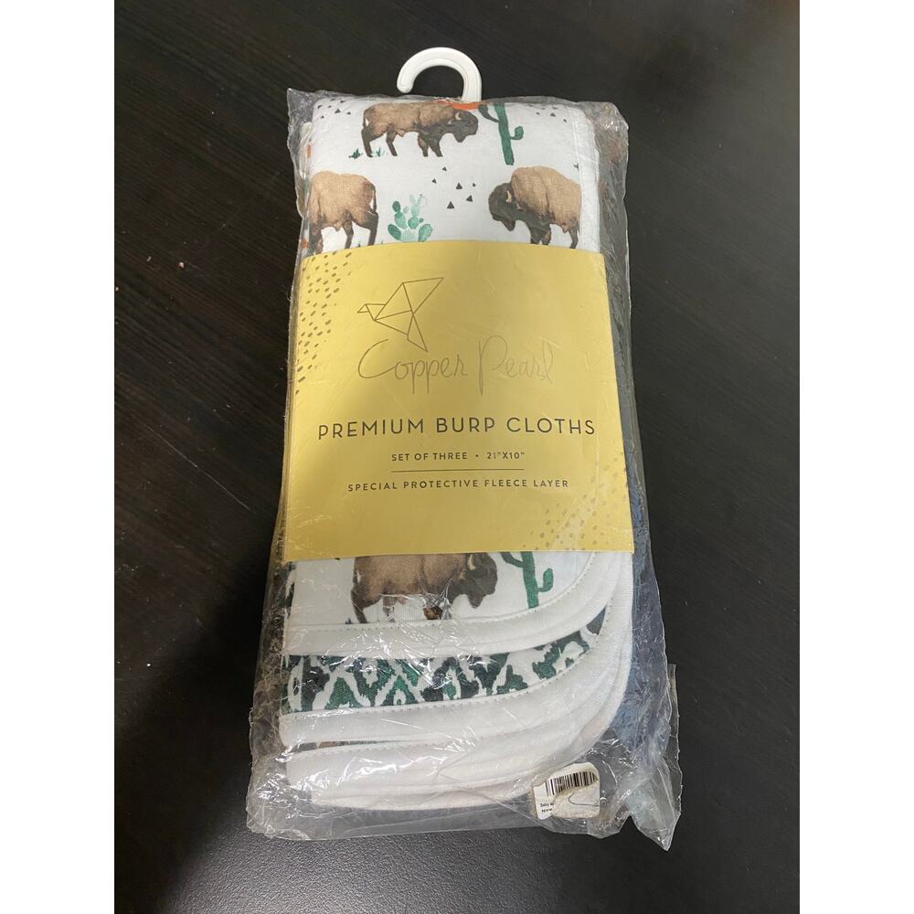 Cooper Pearl Bison themed Burp Cloths- 3 pack- NEW- NN